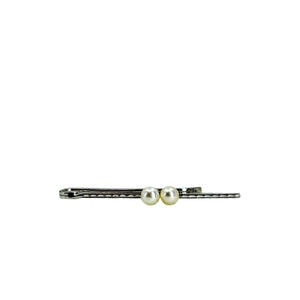 Thin Engraved Mid Century Men's Japanese Saltwater Akoya Cultured Pearl Vintage Tie Bar- Sterling Silver