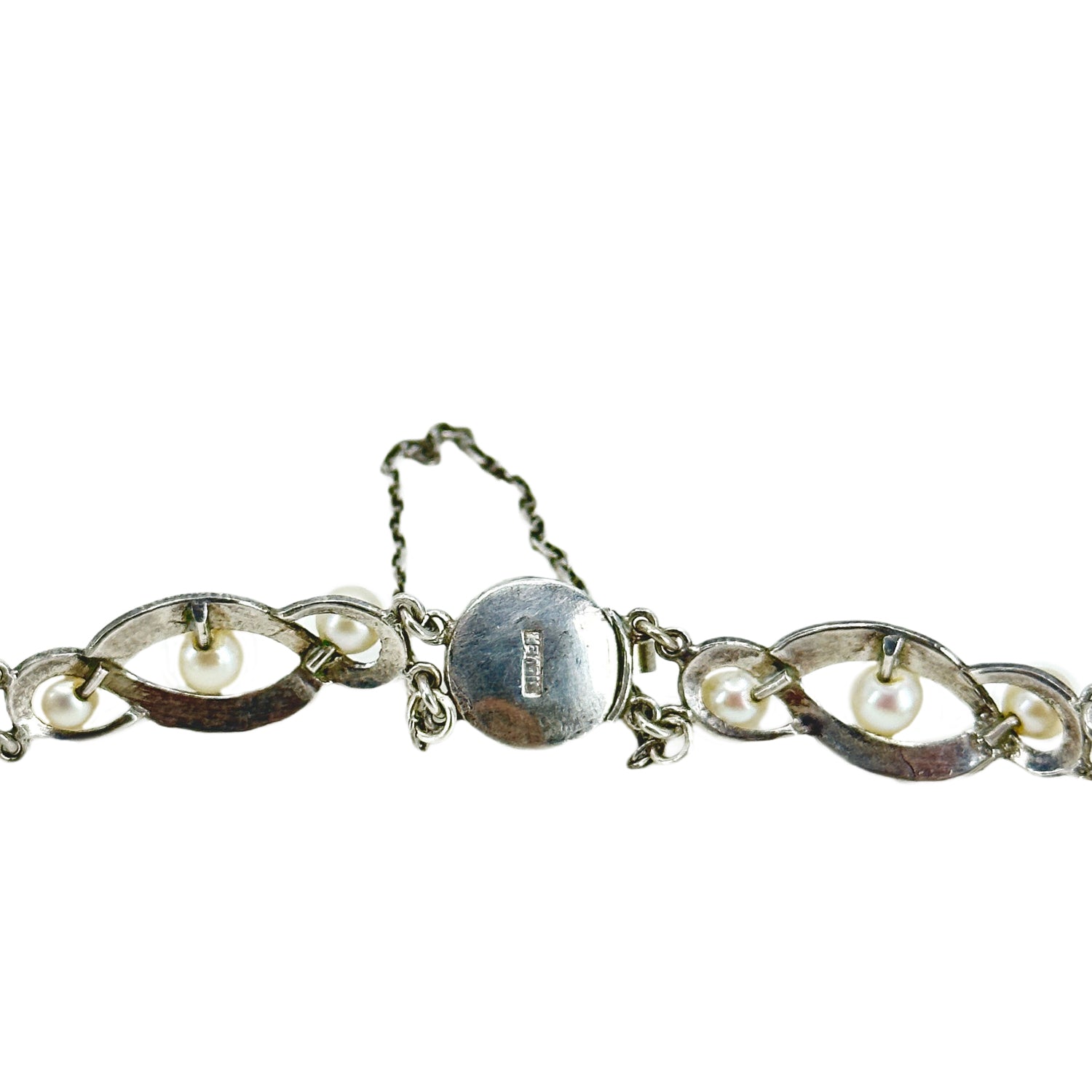 Nouveau Twist Vintage Japanese Saltwater Akoya Cultured Pearl Engraved Link Bracelet- Sterling Silver