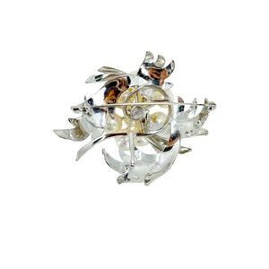 Vintage Cluster Leaf Japanese Saltwater Akoya Cultured Pearl Brooch- Sterling Silver