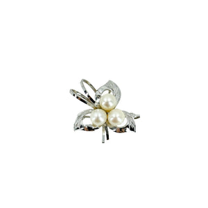 Petite Trefoil Triple Leaf Vintage Japanese Saltwater Akoya Cultured Pearl Brooch- Sterling Silver