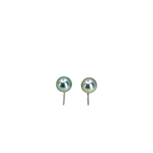 Blue Green Solitaire Japanese Akoya Saltwater Cultured Pearl Vintage Screwback Earrings- Sterling Silver
