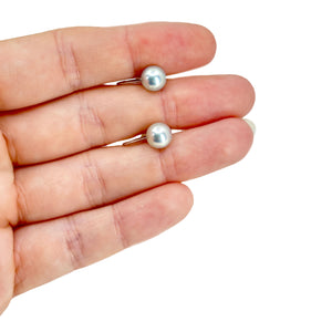 Blue Green Solitaire Japanese Akoya Saltwater Cultured Pearl Vintage Screwback Earrings- Sterling Silver