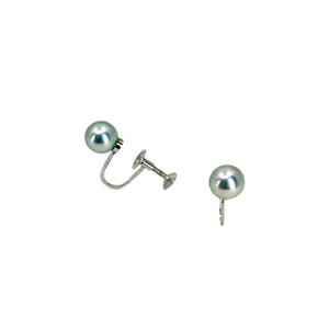 Blue Green Solitaire Japanese Akoya Saltwater Cultured Pearl Vintage Screwback Earrings- Sterling Silver