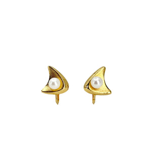 Toyomoto Designer Mid-Century Akoya Saltwater Cultured Pearl Screwback Vintage Earrings Original Box- Sterling Silver 24K Yellow Gold Plate