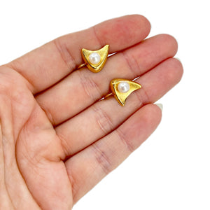Toyomoto Designer Mid-Century Akoya Saltwater Cultured Pearl Screwback Vintage Earrings Original Box- Sterling Silver 24K Yellow Gold Plate