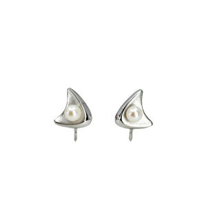 Designer Toyomoto Mid-Century Akoya Saltwater Cultured Pearl Screwback Vintage Earrings Original Box- Sterling Silver 