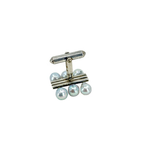 Baroque Blue Abstract Bar Akoya Saltwater Cultured Pearl Vintage Mens Cufflinks- Sterling Silver