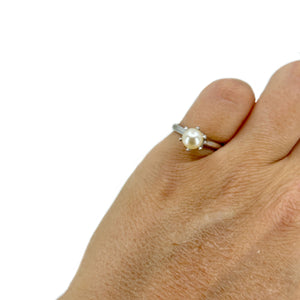 Solitaire Six Prong Japanese Saltwater Akoya Cultured Pearl Ring- Sterling Silver Sz 5.50