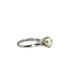 Solitaire Six Prong Japanese Saltwater Akoya Cultured Pearl Ring- Sterling Silver Sz 5.50