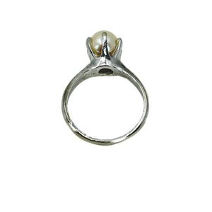 Solitaire Six Prong Japanese Saltwater Akoya Cultured Pearl Ring- Sterling Silver Sz 5.50