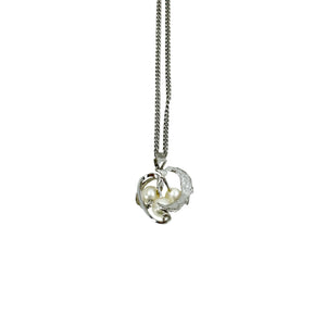 Three Pearl Cluster Vintage Japanese Cultured Akoya Modernist Pendant Necklace- Sterling Silver 17 Inch
