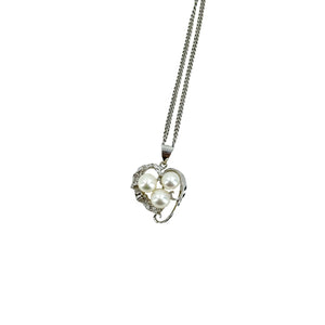 Three Pearl Cluster Vintage Japanese Cultured Akoya Modernist Pendant Necklace- Sterling Silver 17 Inch