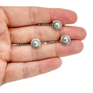 Maruwa Vintage Japanese Saltwater Akoya Cultured Pearl Shirt Stud Button Designer Mother of Pearl- Sterling Silver