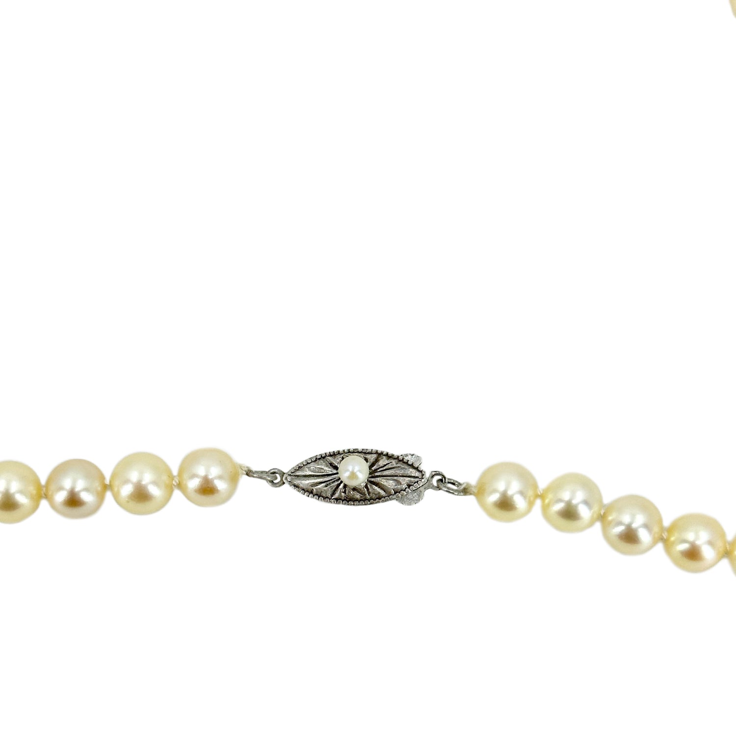 Golden Cream Vintage Japanese Saltwater Cultured Akoya Pearl Vintage Necklace - Sterling Silver 23 Inch