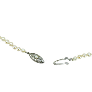 Quality Art Deco Graduated Japanese Saltwater Cultured Akoya Pearl Vintage Necklace - Sterling Silver 20.25 Inch