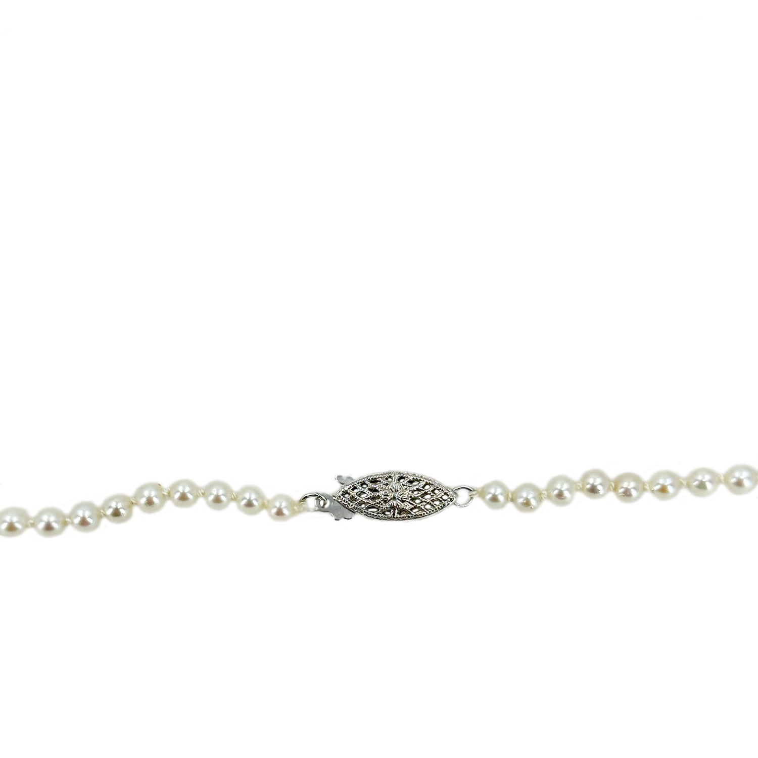 Graduated Mid-Century Japanese Saltwater Cultured Akoya Pearl Vintage Necklace Strand - 14K White Gold 20.25 Inch
