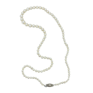 Graduated Mid-Century Japanese Saltwater Cultured Akoya Pearl Vintage Necklace Strand - 14K White Gold 20.25 Inch