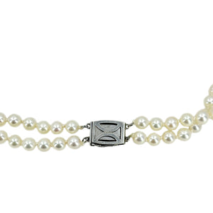 Art Deco Engraved Double Strand Japanese Cultured Akoya Pearl Choker Necklace -Sterling Silver 15.75 & 16.75 Inch