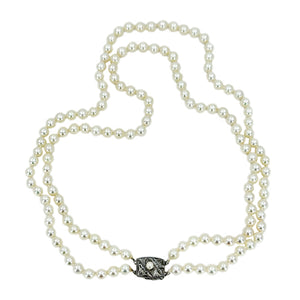 Double Strand Engraved Japanese Cultured Akoya Pearl Choker Necklace - –  Vintage Valuable Pearls