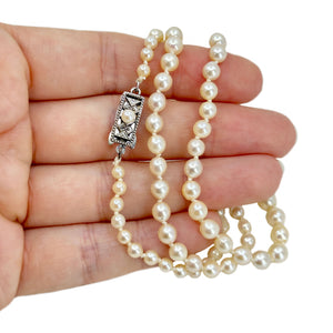 Vintage Mikimoto Graduated Japanese Cultured Akoya Pearl Strand - Sterling Silver 20.50 Inch