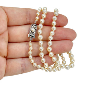 Vintage Mikimoto Graduated Japanese Cultured Akoya Pearl Strand - Sterling Silver 20.50 Inch