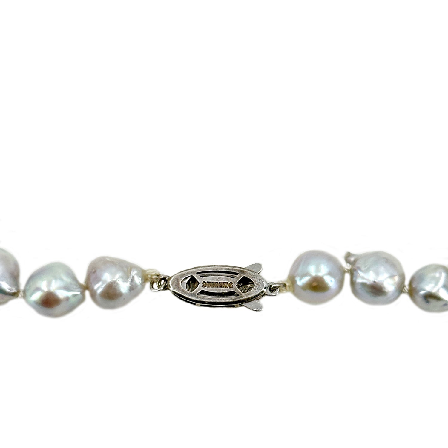 Baroque Silver Blue Vintage Mid Century Japanese Saltwater Cultured Akoya Pearl Necklace - Silver 27.50 Inch