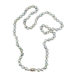 Baroque Silver Blue Vintage Mid Century Japanese Saltwater Cultured Akoya Pearl Necklace - Silver 27.50 Inch
