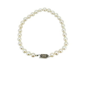 Vintage Filigree Japanese Saltwater Akoya Cultured Pearl Bracelet- Sterling Silver
