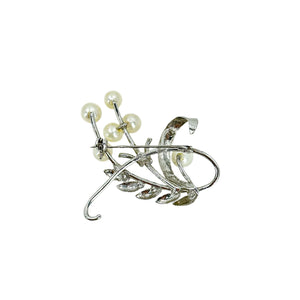 Handmade Vintage Japanese Saltwater Akoya Cultured Pearl Leaf Brooch- White Gold
