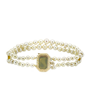 Victorian Double Strand Antique Akoya Saltwater Cultured Pearl Bracelet- 14K Yellow Gold