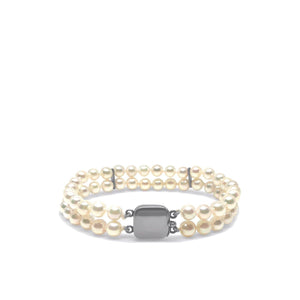 Double Strand Japanese Saltwater Akoya Cultured Pearl Bracelet- Sterling Silver