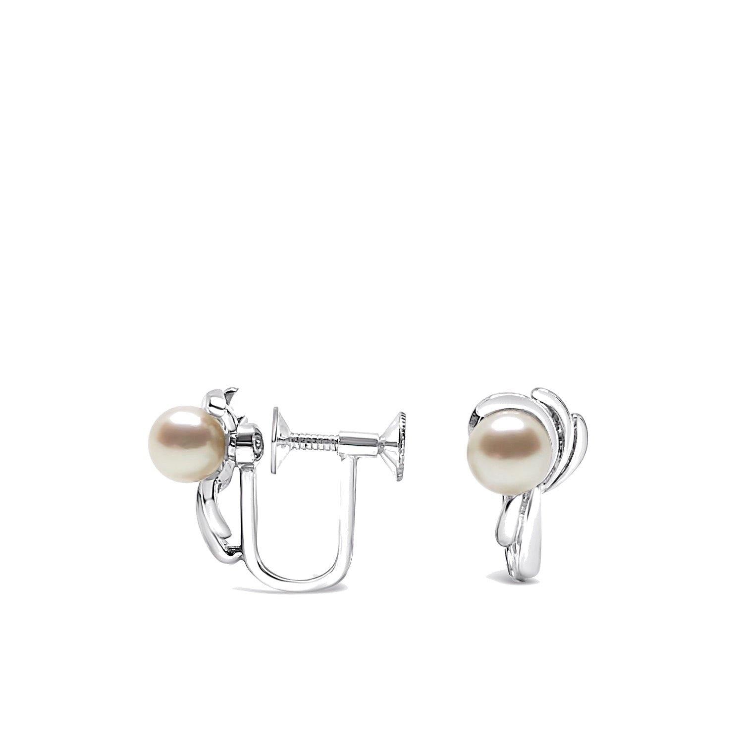 Mikimoto Akoya Saltwater Cultured Pearl Screwback Earrings- Sterling Silver