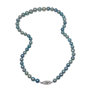 Blue Mid Century Japanese Cultured Akoya Pearl Strand - Silver