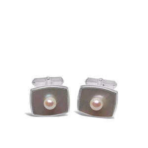 Mother of Pearl Modern Japanese Saltwater Akoya Cultured Pearl Cufflinks- Sterling Silver