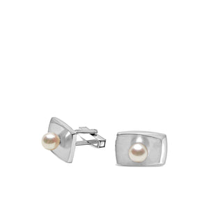 Mid Century Modern Japanese Akoya Pearl Cufflinks- Sterling Silver - Vintage Valuable Pearls