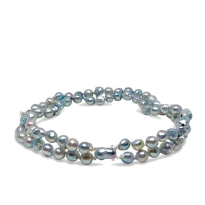 Double Strand Blue Japanese Cultured Akoya Pearl Choker Necklace - 14K White GoldDouble Strand Blue Japanese Cultured Akoya Pearl Choker Necklace - 14K White Gold 15 & 15.50 Inch