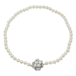 Mid Century Floral Japanese Saltwater Cultured Akoya Pearl Strand - Silver Vintage