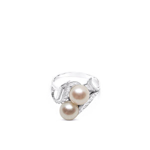 Floral Bypass Japanese Saltwater Cultured Akoya Pearl Ring- Sterling Silver