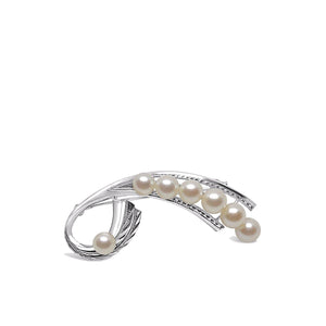 Engraved Japanese Cultured Saltwater Akoya Pearl Brooch- Sterling Silver