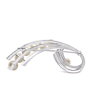 Engraved Japanese Cultured Saltwater Akoya Pearl Brooch- Sterling Silver