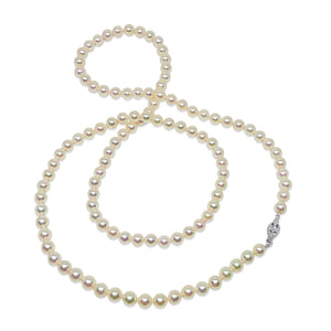 Art Nouveau Japanese Saltwater Cultured Akoya Pearl Necklace - 14K White Gold