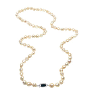 Art Deco Cultured Akoya Pearl Strand - 14K White Gold & Sapphire Paste