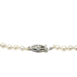 Art Deco Rough Diamond Graduated Japanese Saltwater Cultured Akoya Pearl Strand - 14K White Gold 20.75 Inch