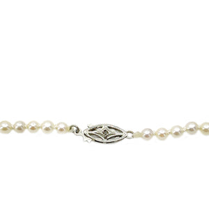 Art Deco Rough Diamond Graduated Japanese Saltwater Cultured Akoya Pearl Strand - 14K White Gold 20.75 Inch