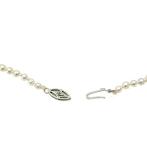 Art Deco Rough Diamond Graduated Japanese Saltwater Cultured Akoya Pearl Strand - 14K White Gold 20.75 Inch