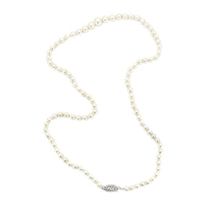 Vintage Retro Japanese Saltwater Cultured Akoya Pearl Graduated Necklace - 10K White Gold 18.50 Inch