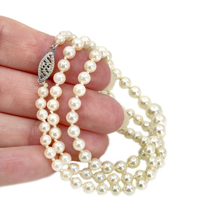 Vintage Retro Japanese Saltwater Cultured Akoya Pearl Graduated Necklace - 10K White Gold 18.50 Inch
