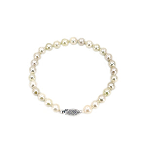 Vintage Modern Japanese Saltwater Akoya Cultured Pearl Bracelet- 14K White Gold