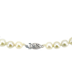 Filigree Choker Vintage Japanese Saltwater Cultured Akoya Pearl Necklace - 10K White Gold 15.50 Inch