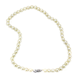 Filigree Choker Vintage Japanese Saltwater Cultured Akoya Pearl Necklace - 10K White Gold 15.50 Inch